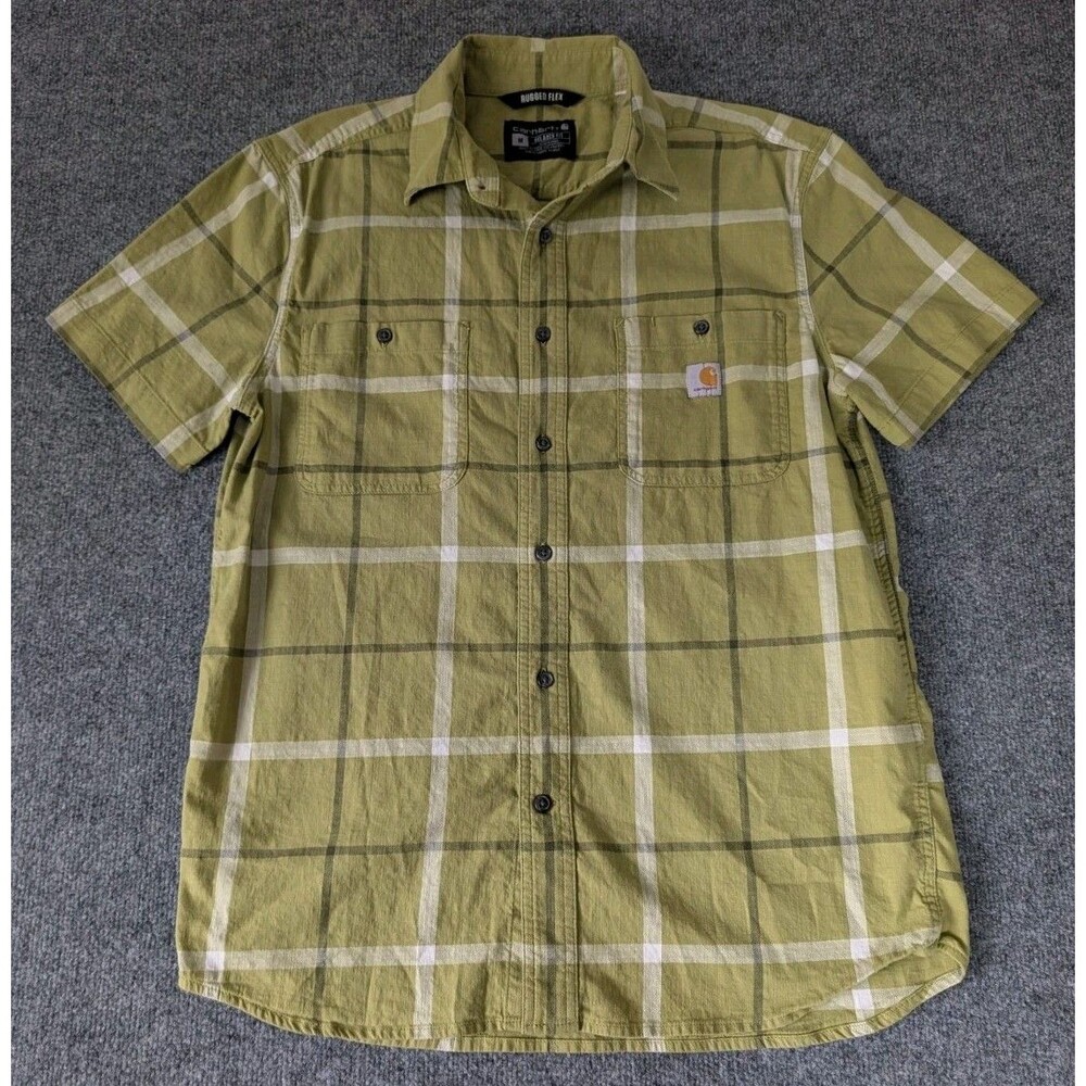 Carhartt Rugged Flex Relaxed Fit Button Down Shirt Men’s Sz M Green Plaid
